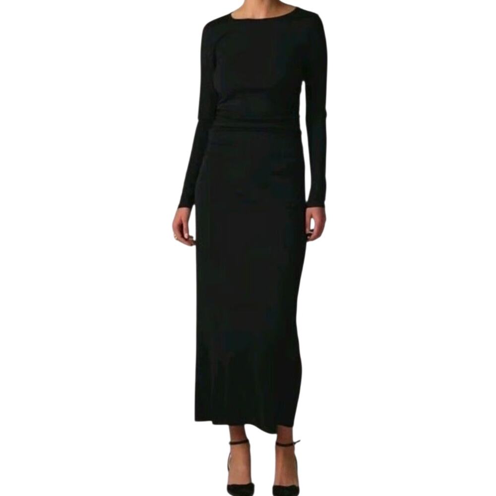 J. Crew‎ Long Sleeve Sheath Midi Dress Jersey Crepe Black Ruched Stretch Medium